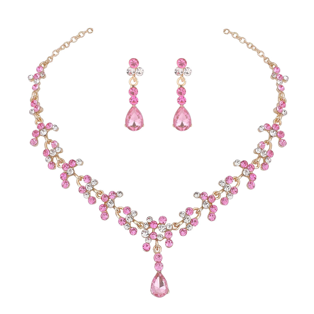 KMVEXO Crystal Bridal Wedding Jewelry Sets Women Gold Color Rhinestone Necklace Long Earrings Set Dress Accessories Bridesmaid