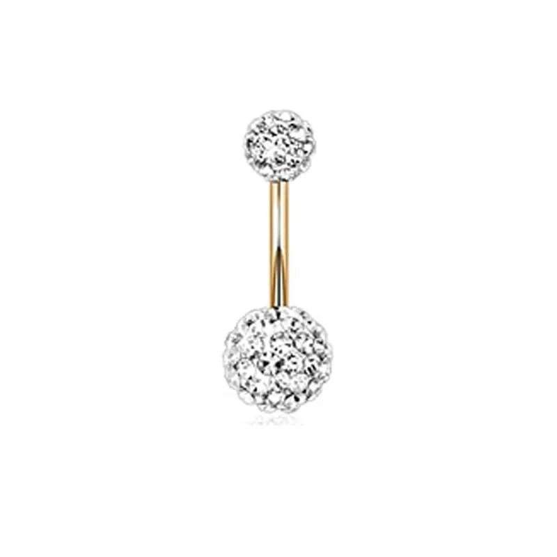 1Pc Gold Color Stainless Steel Belly Ring, Flower Heart Shaped CZ Crystal Navel Belly Button Rings Butterfly Navel Piercings 14G