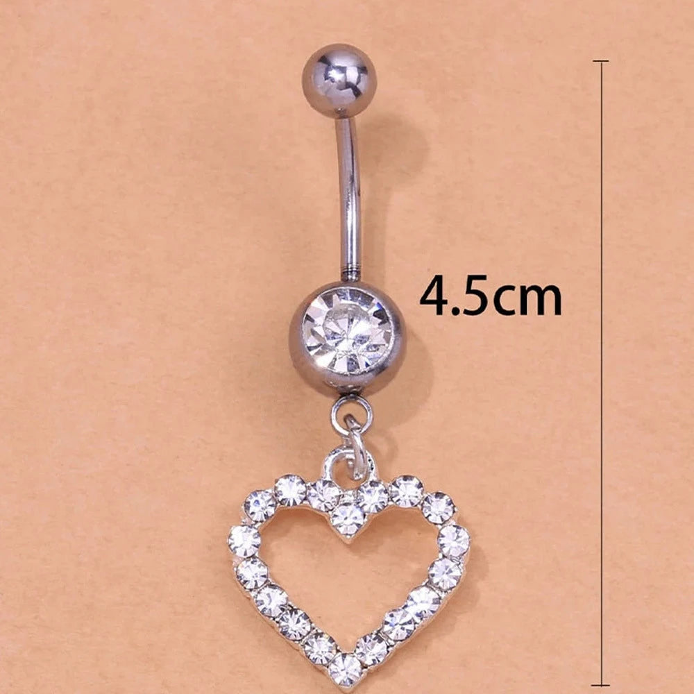 Shiny Rhinestone Heart Belly Button Nails Body Piercing Jewelry Sexy Crystal Belly Button Ring Wholesale Jewelry for Women