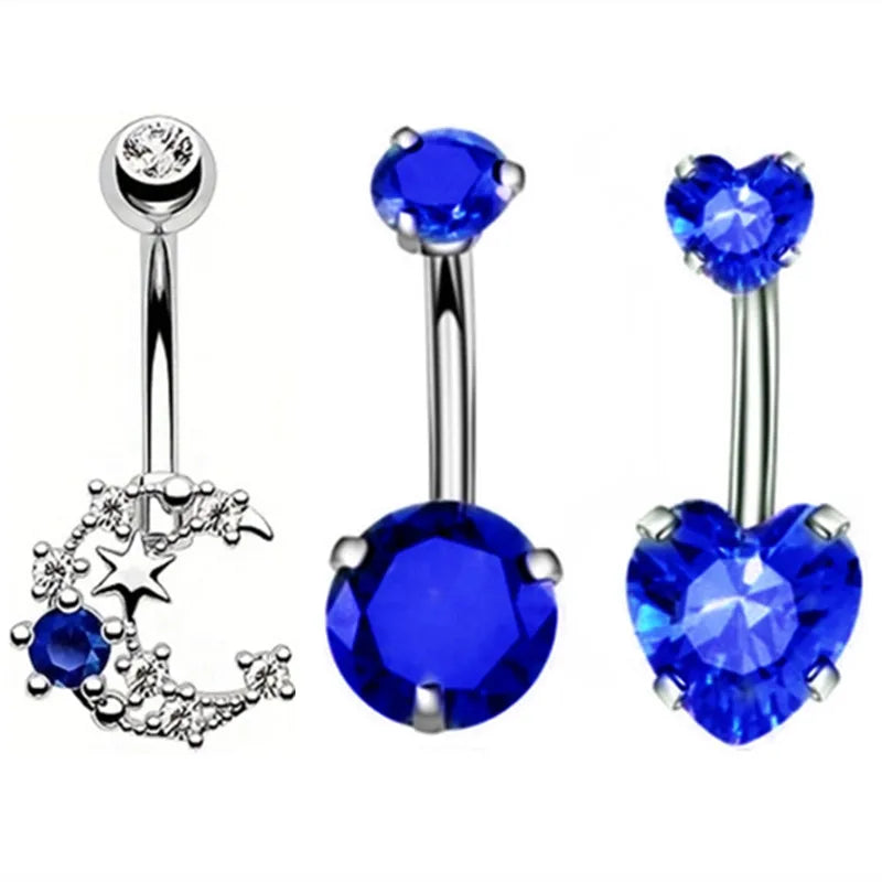 3PCS Heart Crystal Belly Button Piercing Jewelry Set Red Cz Navel Piercing Bulk Flower Belly Rings Pack Piercing Ombligo Lote