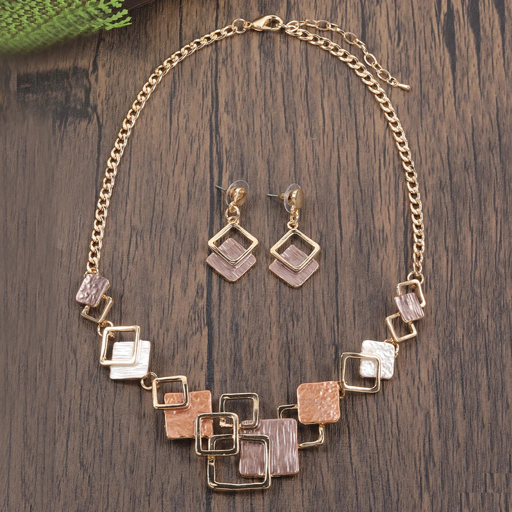 Fashion Simple Drip Oil Geometric Jewelry Sets for Women Accessories New Trendy Necklace and Earrings Set Daily Party Prom Gift