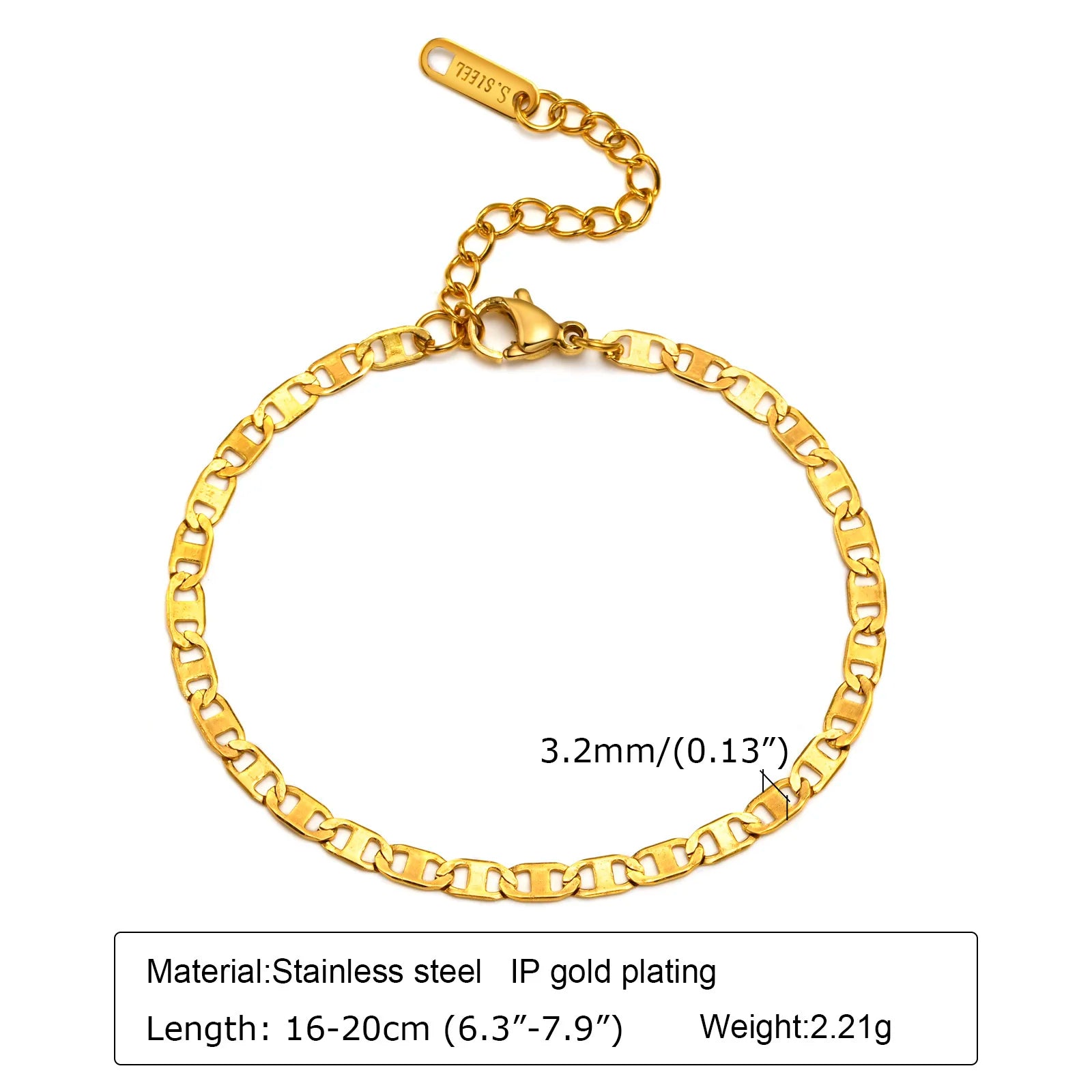 Gold Color Link Bracelet, Layering Bracelets for Women ,Stainless Steel Chain Adjustable Waterproof Jewelry