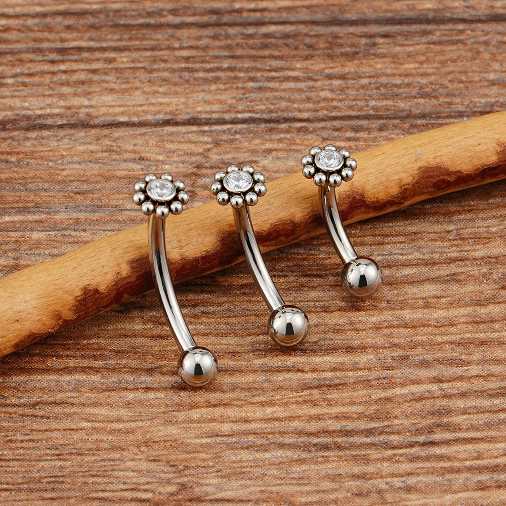 Right Grand ASTM F136 Titanium Mini CZ Flower Rook Earring 16G Curved Barbell Labret Stud Eyebrow Cartilage Tragus Body Piercing