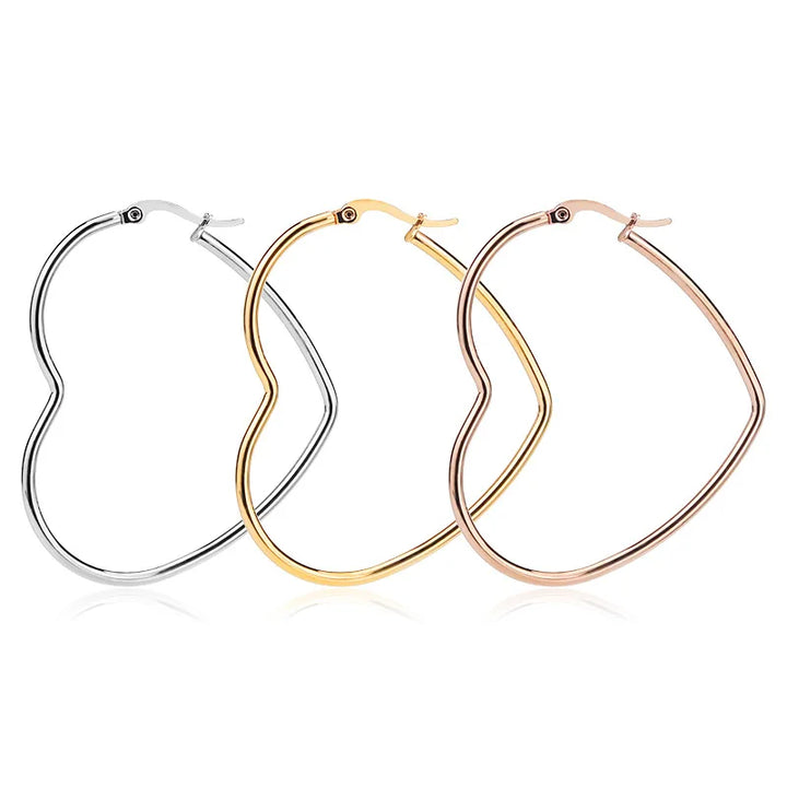 30-60mm Exaggerate Big Hoop Earring Heart Earrings For Women Stainless Steel Gold Color Hip Hop Korea Fashion Jewelry