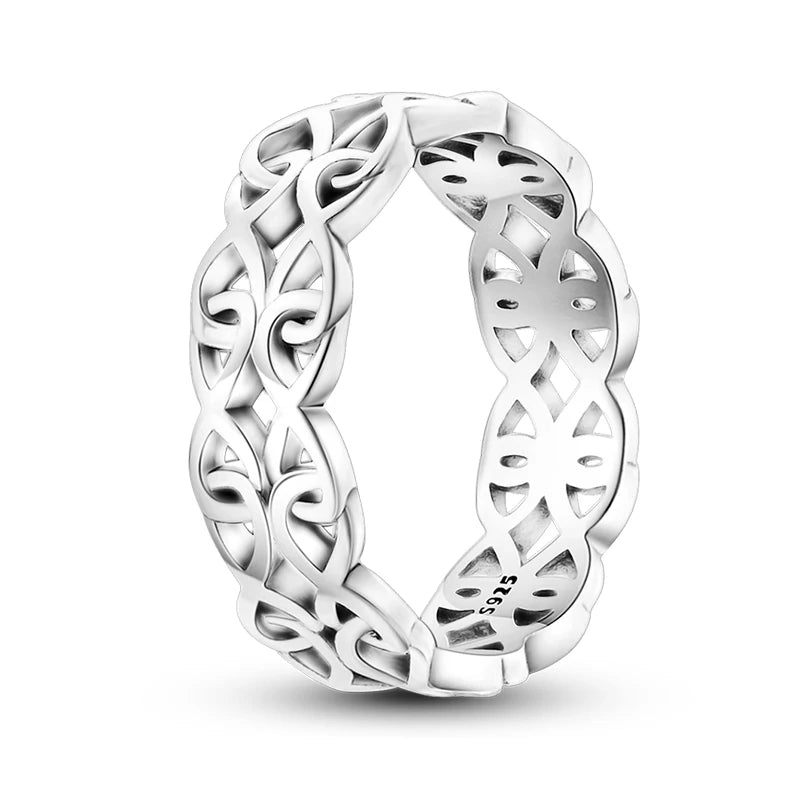 Women's 925 Sterling Silver Geometric Overlapping Zircon Classic Design Rings Anniversary Birthday Engagement Fine Jewelry