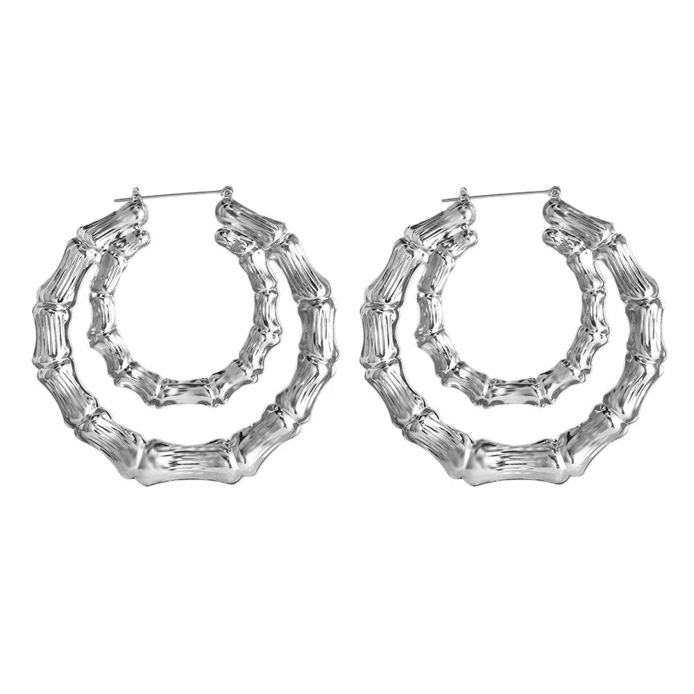 VIVILADY Big Large Bamboo Heart Hoop Earrings Women Gold Silver Color Basketball Wives Statement Brincos Boho Jewelry Party Gift