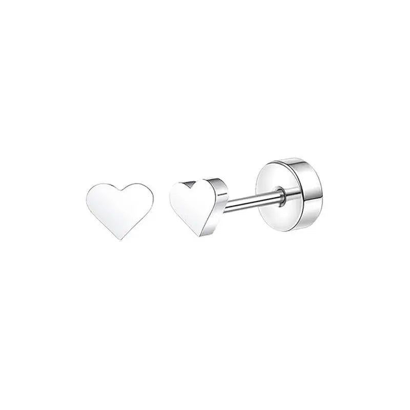 2PCS/Set Stainless Steel Heart Moon Earbone Stud Screw Ball Stud Earrings for Women Fashion Ear Tragus Cartilage Body Piercing