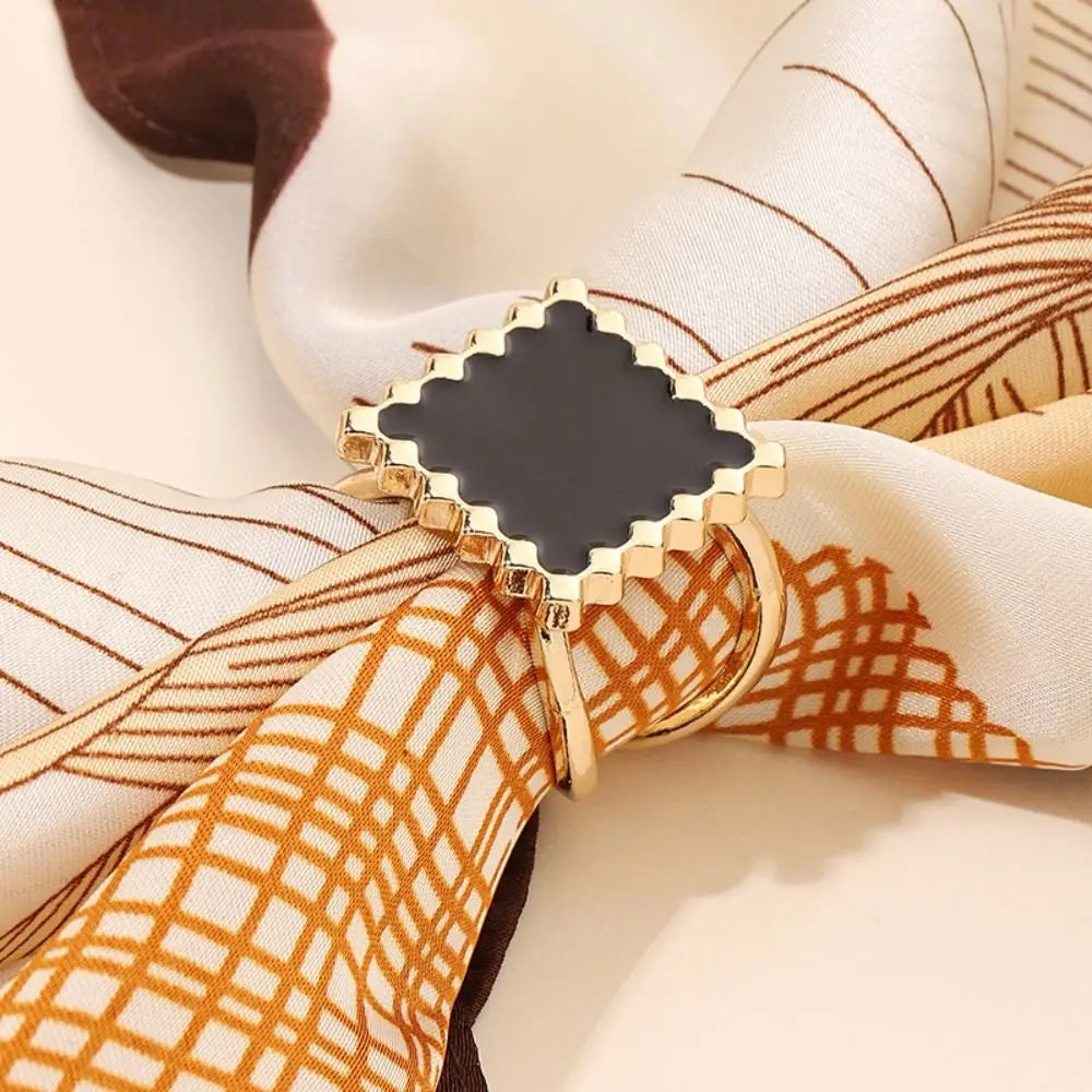 Flower Pearl Silk Scarf Buckle Round Multifunctional Clothing Corner Knotted Buckles Square Headscarf Pin Clover Shawl Ring Clip