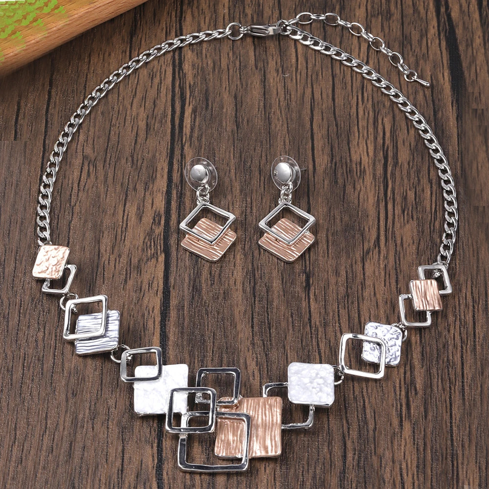 Fashion Simple Drip Oil Geometric Jewelry Sets for Women Accessories New Trendy Necklace and Earrings Set Daily Party Prom Gift