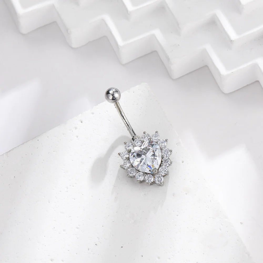 1PCS Crystal Belly Button Rings Surgical Steel Heart Navel Piercing Sexy Flower Belly Rings Body Piercing Ombligo Navel Rings