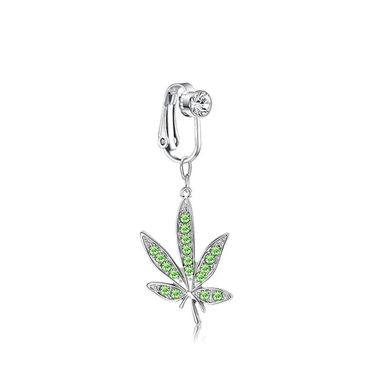 Faux Fake Belly Piercing Butterfly Leaves Dangling Long Fake Belly Button Pircing Clip On Umbilical Navel Cartilage Earring Clip
