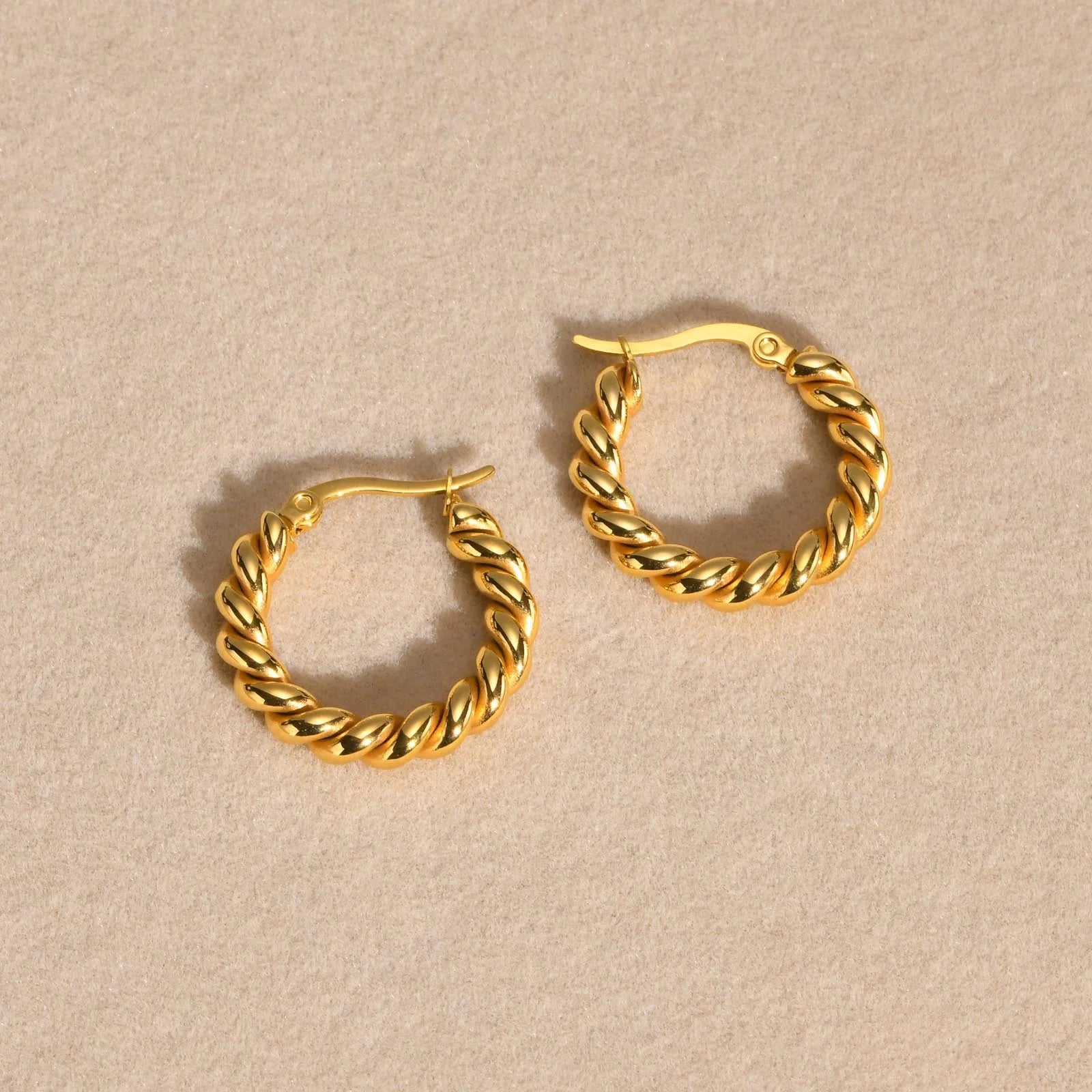 Circle Twisted Rope Hoops, Women's Huggie Earring, Stainless Steel Jewelry Waterproof