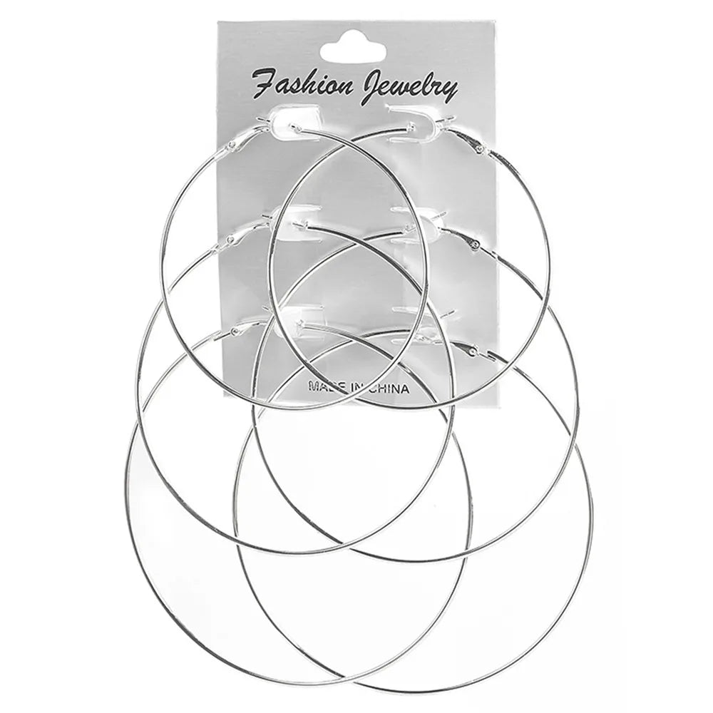 3pair/set Punk Hoop Earrings Set Big Circle Earrings Jewelry For Women Girls Steampunk Ear Clip Fashion Ear Ring Accessories New