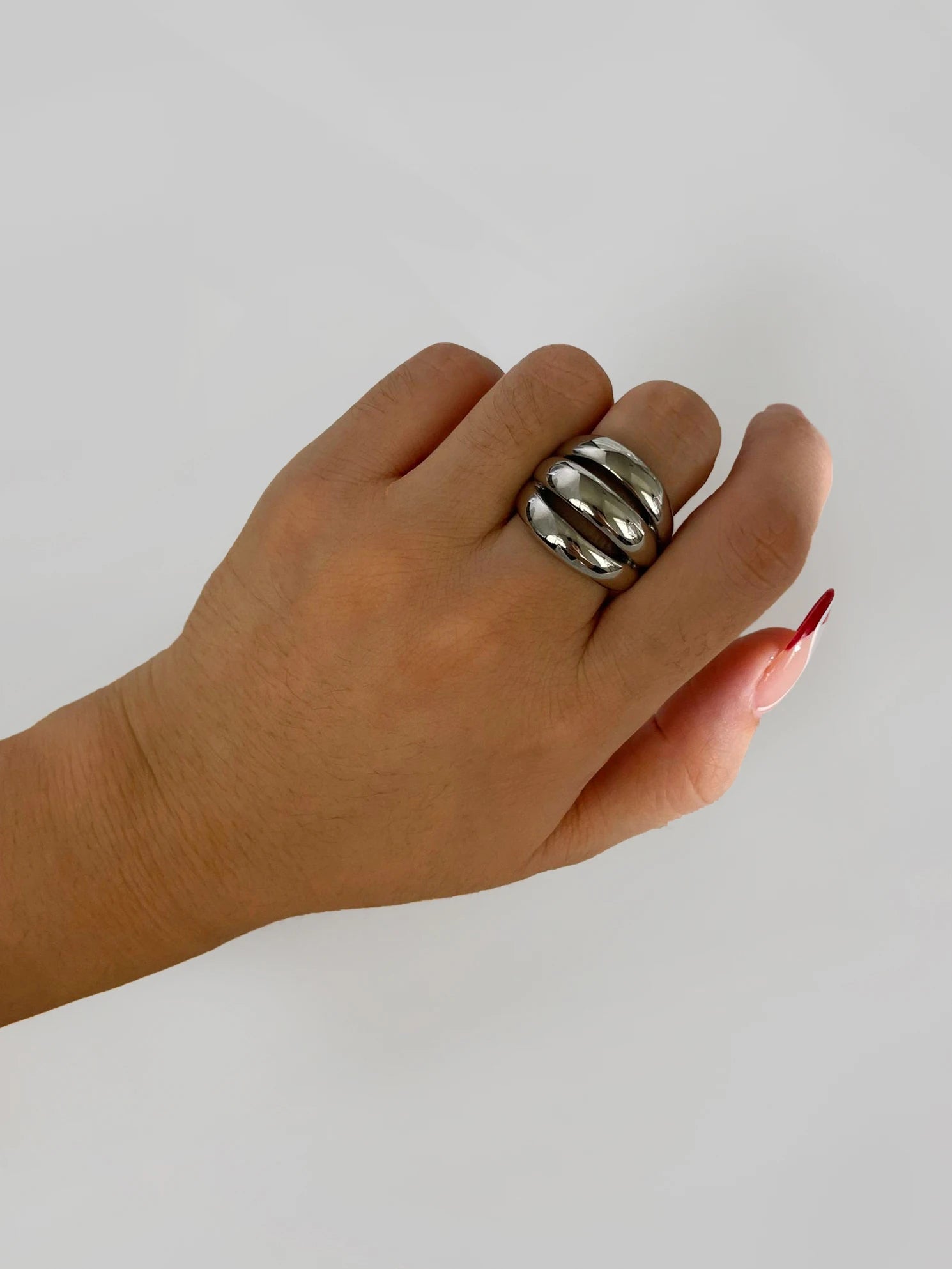 Peri'sbox Stainless Steel 18K Gold Silver Plated 3 Splicing Color Chunky Dome Ring Multi-Layer Hollow Rings for Women Men Unisex