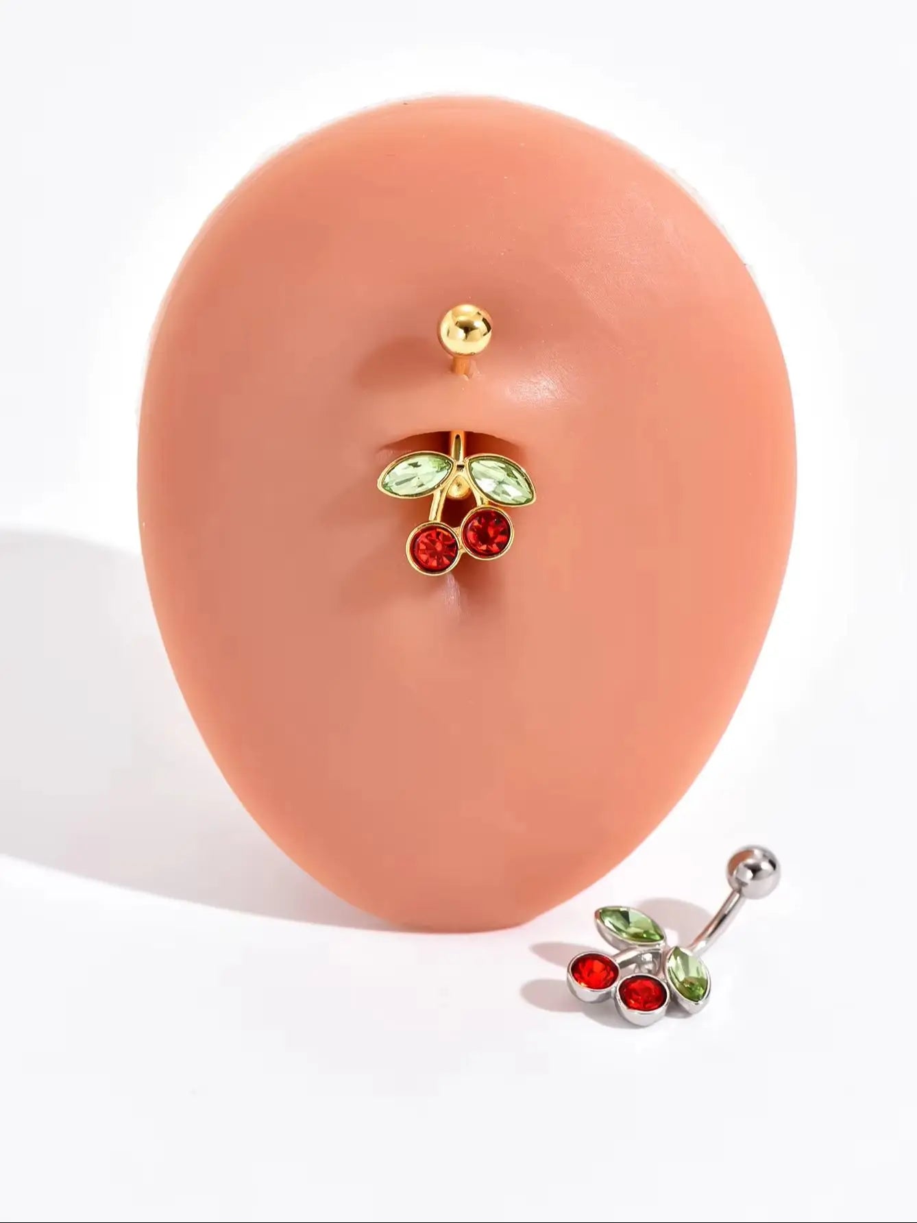 14G Cute Surgical Steel Plated 18K Gold Cherry Belly Button Ring for women Body Belly Piercing Fruit Navel Belly Button Rings