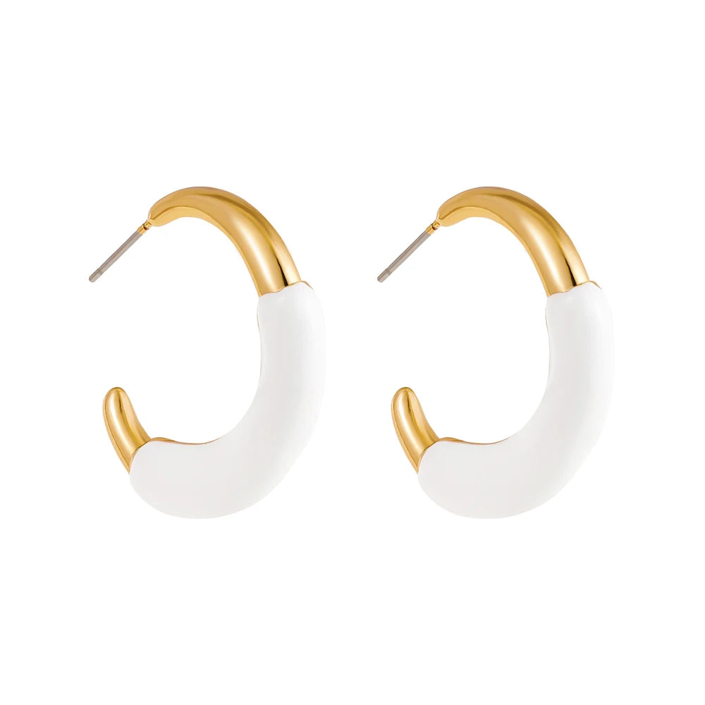 Trend Enamel Color C Shape Gold Color Hoop Earrings for Women Girls Colorful Candy Circle Piercing Ear Stud Creative Jewelry