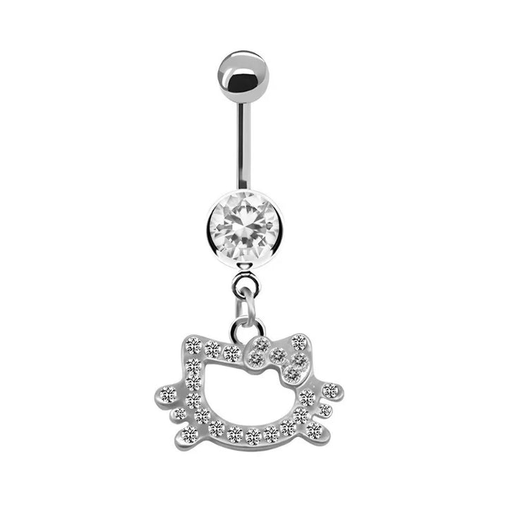 1Pc Belly Button Ring For Women Trendy Pink Butterfly Cute Cat Design Sexy Fashion Navel Rings Stainless Steel Piercing Jewelry
