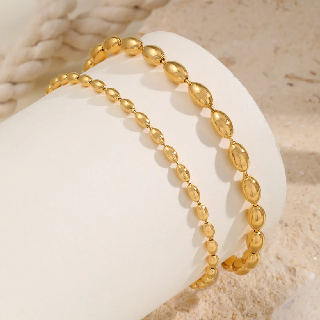 Beaed Ball Anklet Bracelet for Women, Waterproof Adjustable Link, 3mm 5mm Stainless Steel Stackable Gold Plated Anklet Jewelry