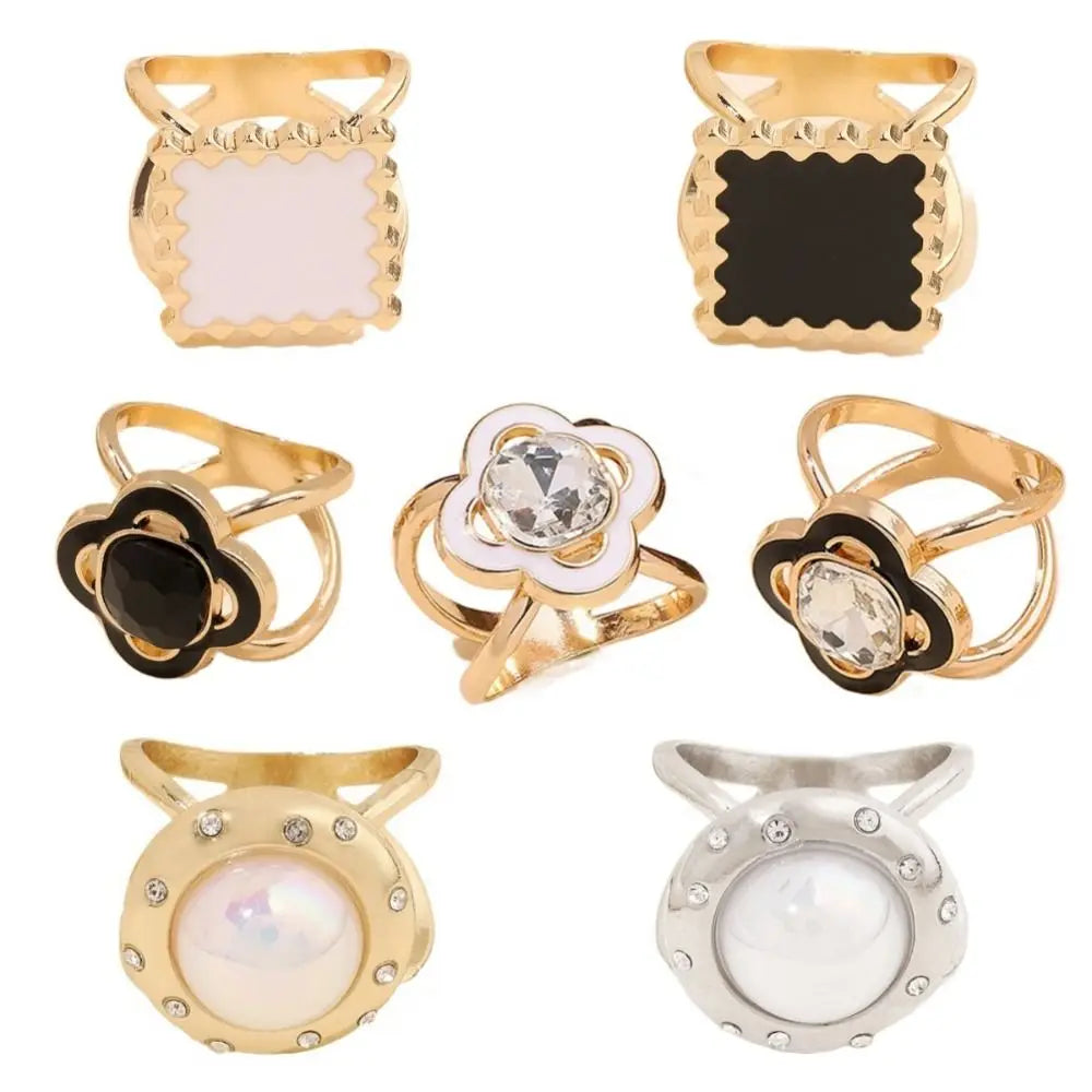 Flower Pearl Silk Scarf Buckle Round Multifunctional Clothing Corner Knotted Buckles Square Headscarf Pin Clover Shawl Ring Clip