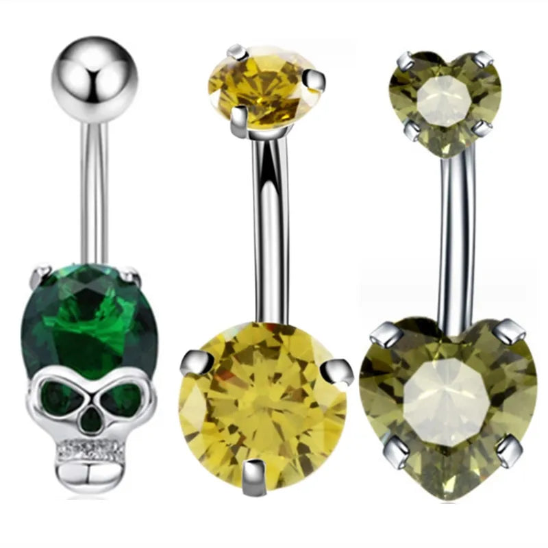 3PCS Heart Crystal Belly Button Piercing Jewelry Set Red Cz Navel Piercing Bulk Flower Belly Rings Pack Piercing Ombligo Lote