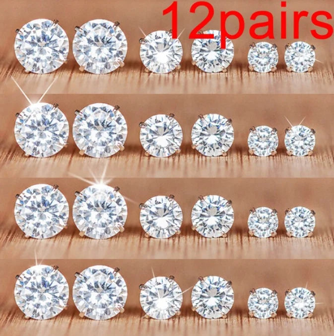 12 Pcs Zircon Earrings Set Briliant Shiny Stud Earrings for Women Simple Pearl Irregular Trendy Jewerly Accessories 2024 New