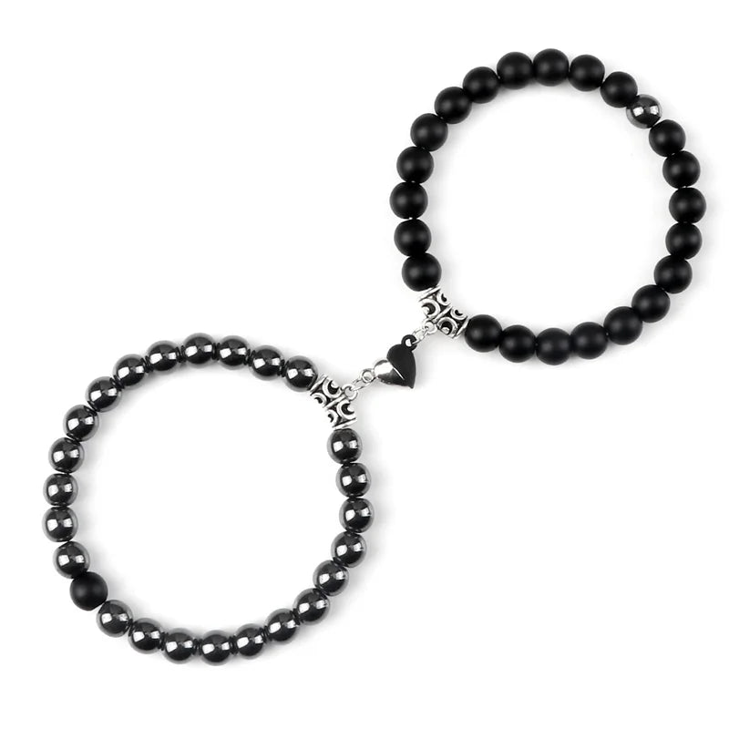 Hot Sale 2Pcs/Set Beads Bracelet For Lovers Natural Stone Distance Heart Magnet Couple Bracelets Friendship Fashion Jewelry Gift
