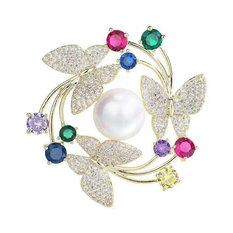 Elegant Women Girls Exquisite Fashion Crystal Pearl Flower Brooches Pins High-end Lady Rhinestone Suit Coat Accessories Jewelry