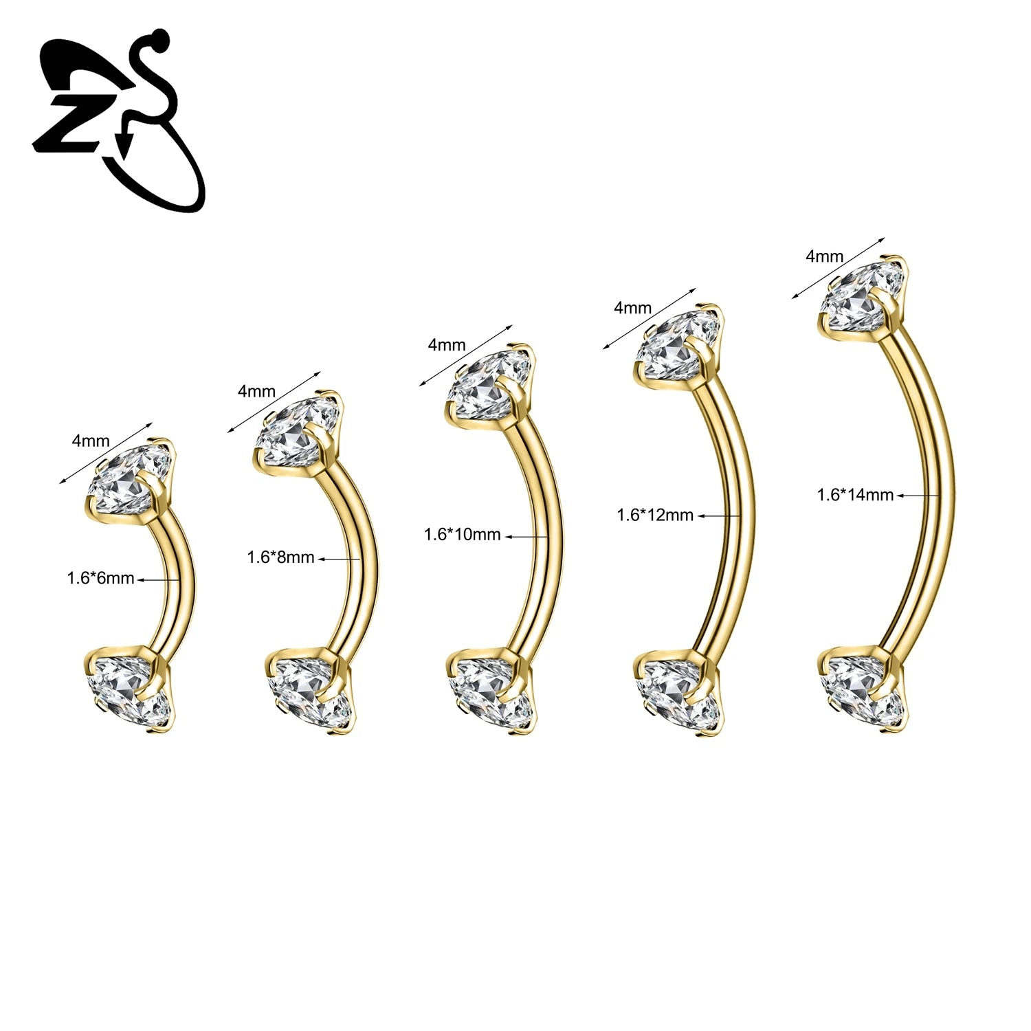 ZS 1PC Internal Thread 14/16/18G Stainless Steel Belly Button Ring 6MM-14MM Curved Navel Rings Helix Cartilage Piercings Jewelry