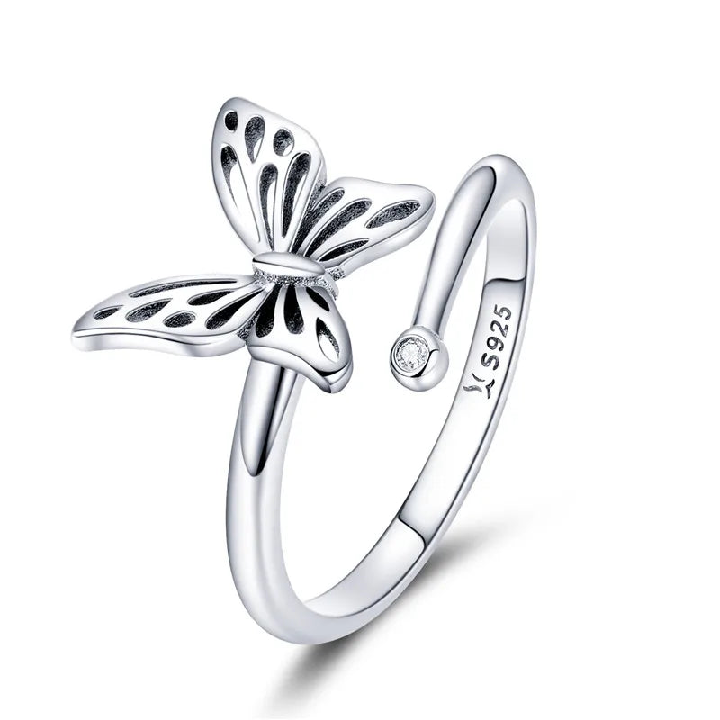 WOSTU Adjustable Rings Real 925 Sterling Silver Stackable Engagement Zircon Open Size Rings For Women Female Original Jewelry