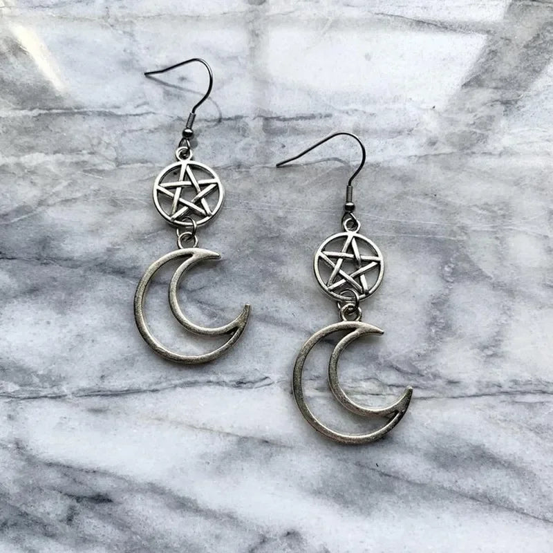 Whimsy Goth Swirly Star Earrings Silver Color Pair of Celestial  Witch Celestial Fairycore Gift Friend Women Boho Cute Gothic