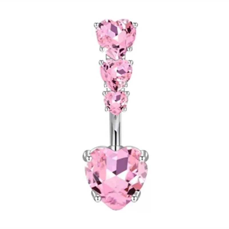 1PCS Pink Crown Belly Button Rings Jewelry Stainless Steel Heart Navel Piercing Barbell Crystal Cute Belly Rings For Women Girls
