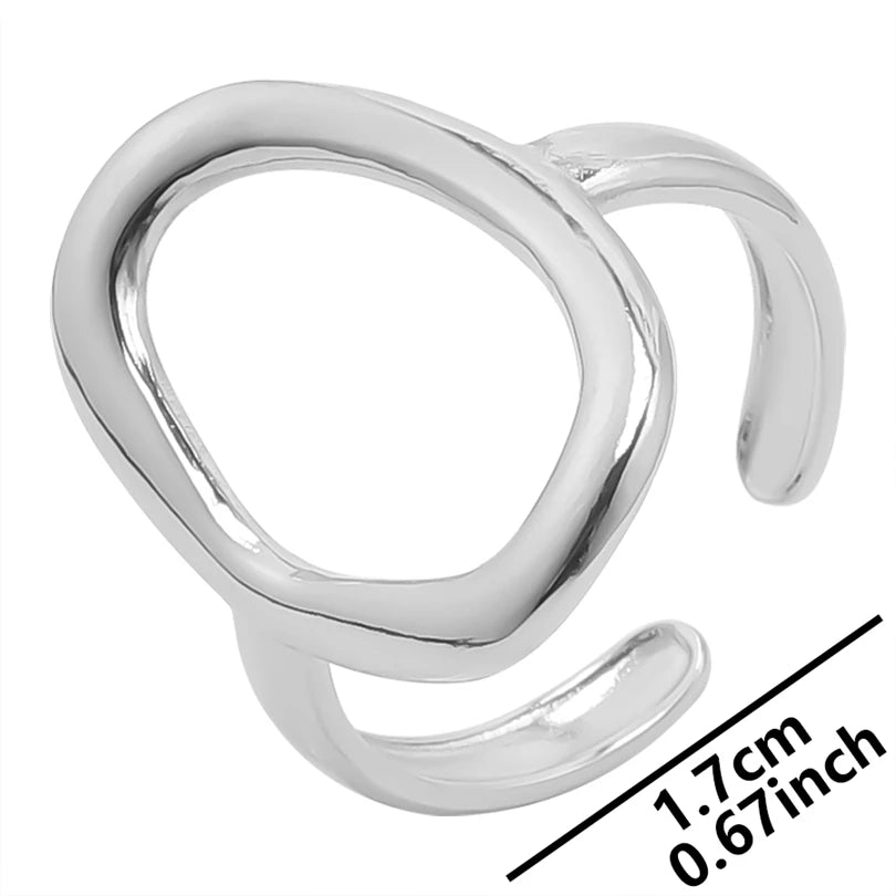 1Pc Stainless Steel Waterproof Women Personality Textured Chunky Open Rings Vintage Hollow Irregular Multi-layer Anillos Jewelry