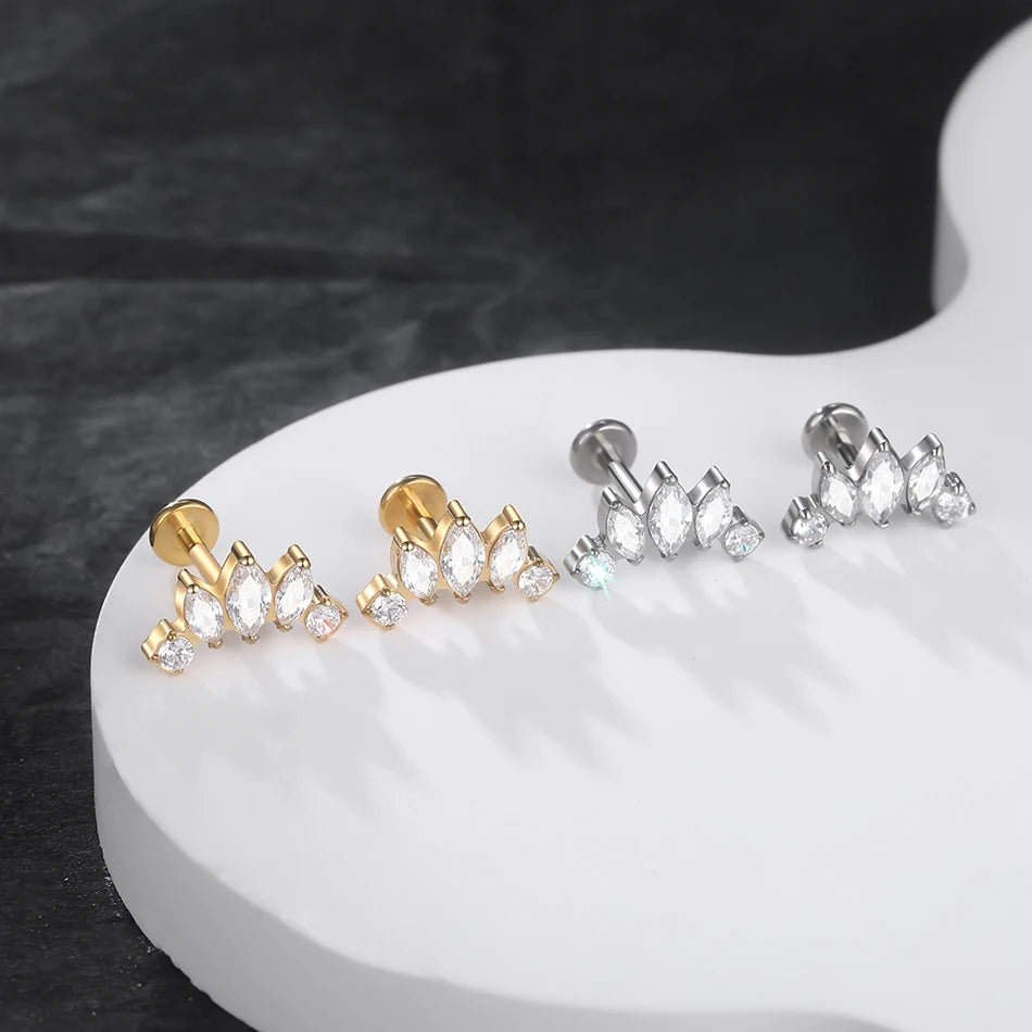 1Pc G23 Titanium Ear Tragus Cartilage Helix Daith Piercing Stud Earrings for Women Internal Thread Labret Piercing Lip Ring 16G