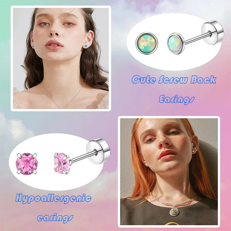 2PCS/Set Stainless Steel Heart Moon Earbone Stud Screw Ball Stud Earrings for Women Fashion Ear Tragus Cartilage Body Piercing