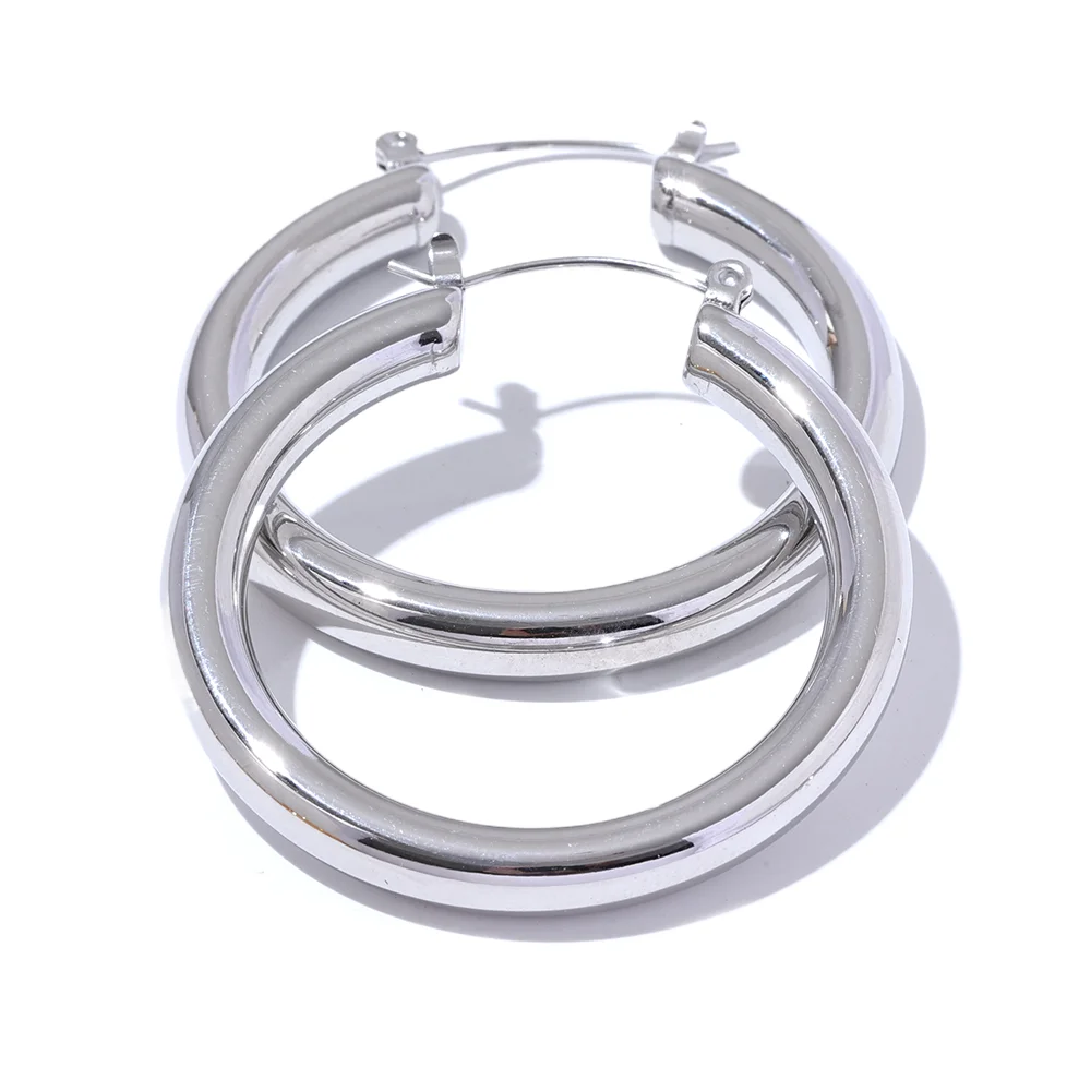 Yhpup Minimalistic Big Sleek Metal Round Hollow Hoop Earrings Anti Allergic 316L Stainless Steel Trendy Simple Ear Jewelry