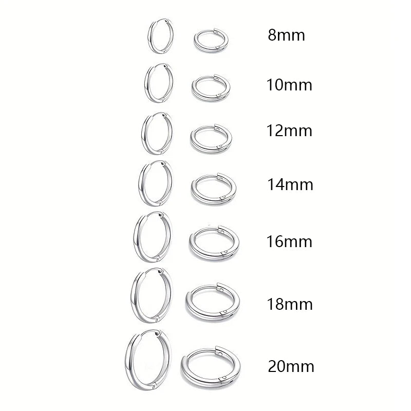 7Pairs/Kit Stainless Steel Huggies Hoop Earrings Multiple Sizes Unisex Sexy Ear Cartilage Piercing Jewelry Wholesale