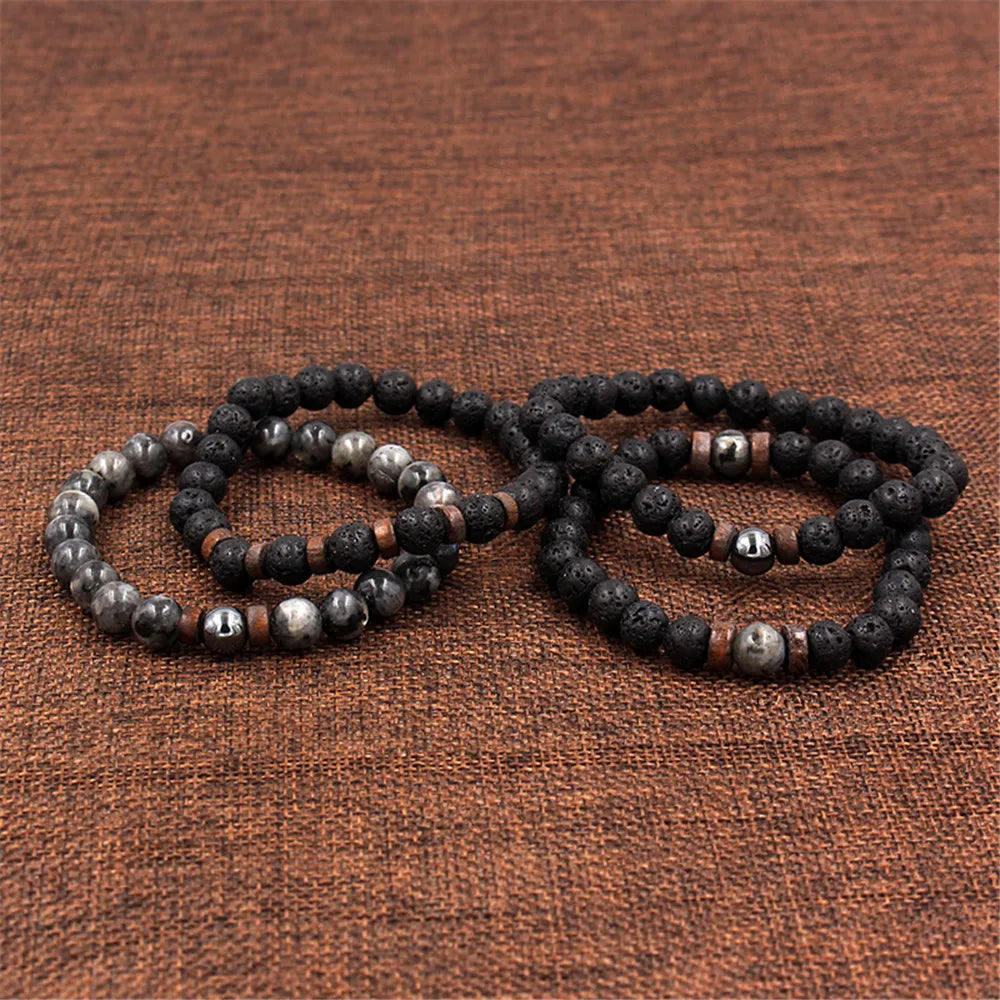 Volcanic Rock Stone Bracelet For Men Wooden 8MM Aromatherapy Lava Beads Bangle Tibetan Buddha Wrist Chain Women Jewelry