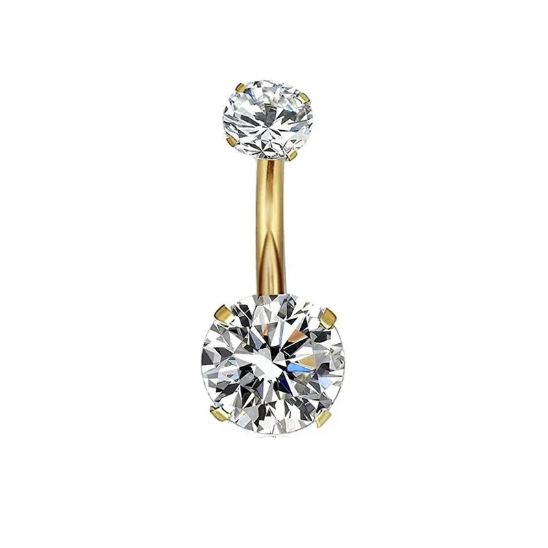 1Pc Gold Color Stainless Steel Belly Ring, Flower Heart Shaped CZ Crystal Navel Belly Button Rings Butterfly Navel Piercings 14G