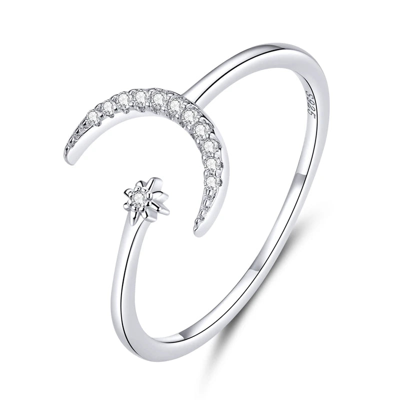 WOSTU Adjustable Rings Real 925 Sterling Silver Stackable Engagement Zircon Open Size Rings For Women Female Original Jewelry