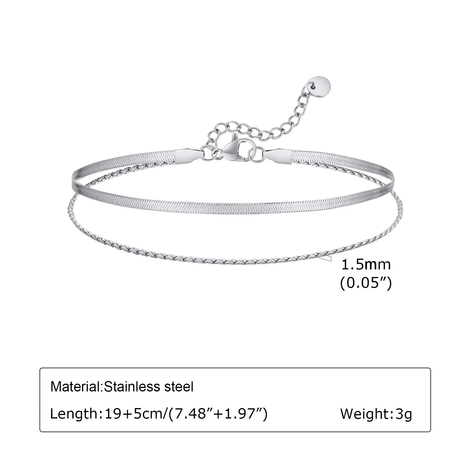 Silver Color Anklet Bracelets for Women Waterproof, Stainless Steel Layered Cuban Chain Herringbone Anklets Summer Beach Gift