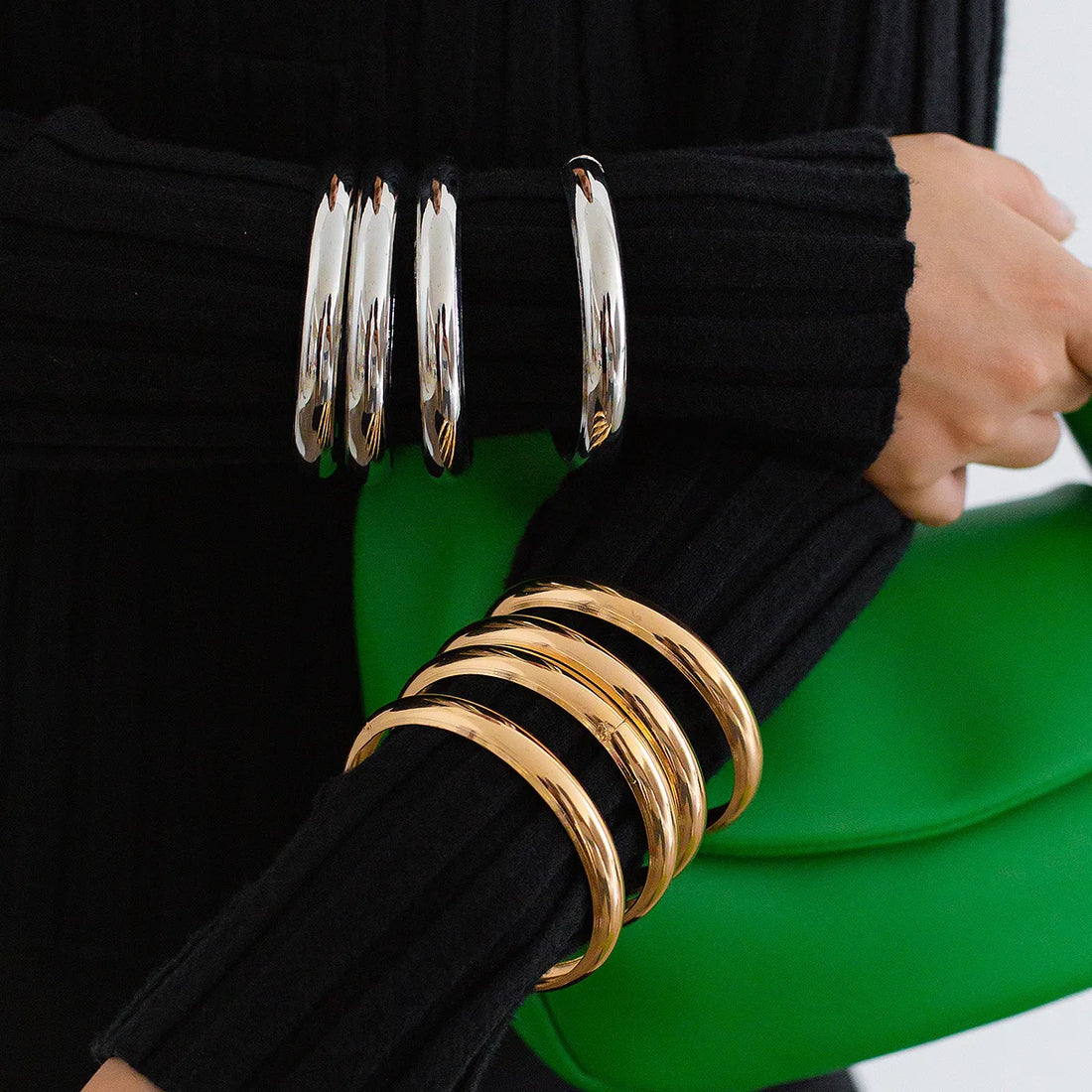 4Pcs/Set Round Stainless Steel Bracelets Set for Women Twist Texture Bangles Gold Silver Color Jewelry Statement Streetwear Goth