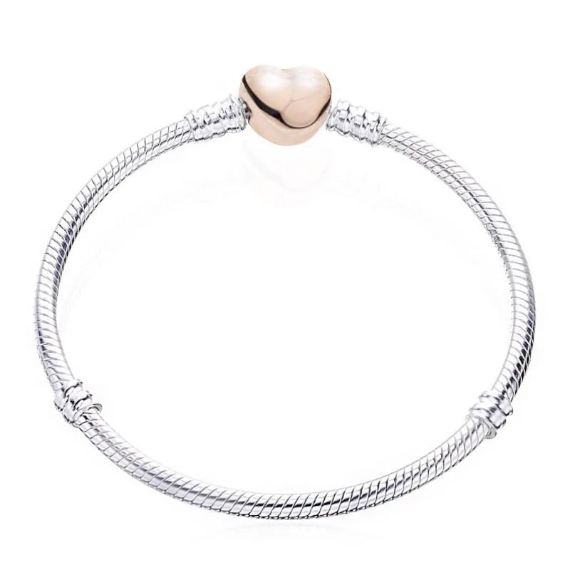New 925 Sterling Silver 17-21cm Heart-Shaped Star, Moon Luxury Pendant Bracelet For DIY Bead Charms Women Jewelry Fashion Gifts