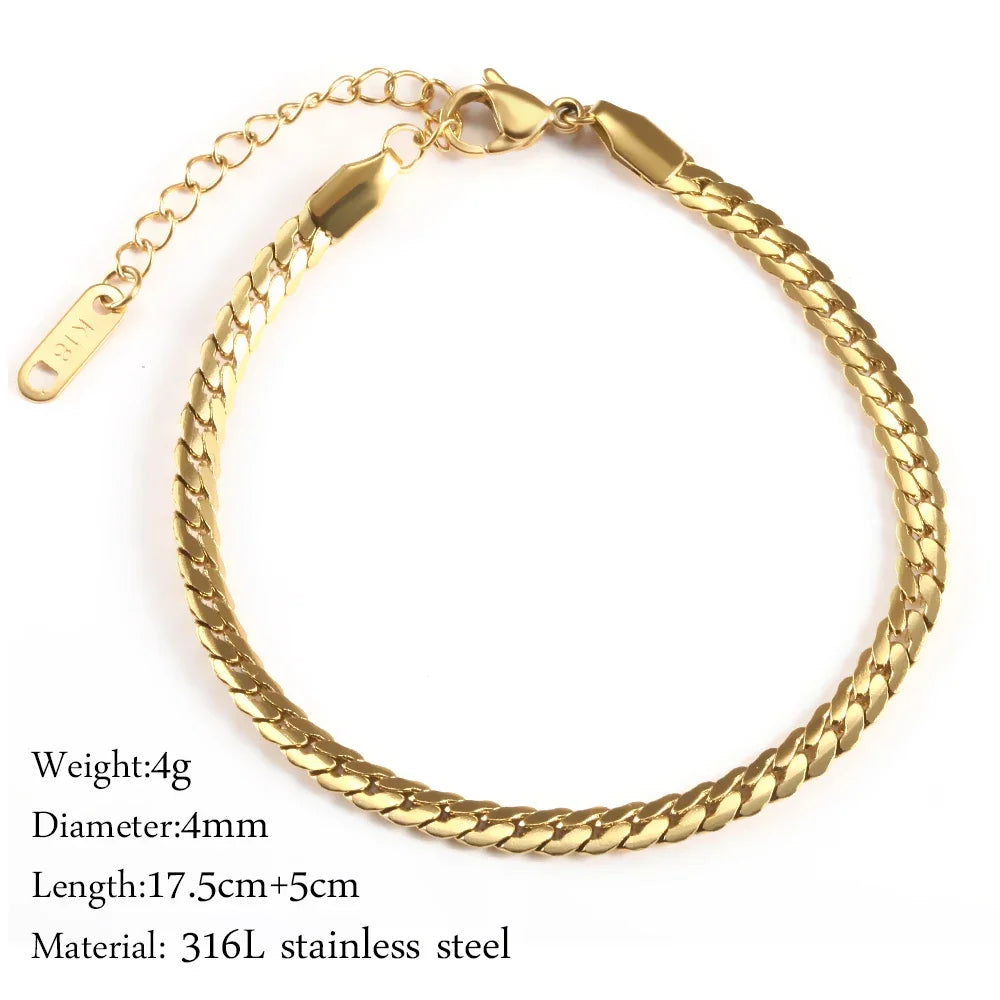 Multilayered Bracelet Gold Color Snake Paperclip Figaro Cuban Chain Stainless Steel Jewelry Male Female Bracelets Factory