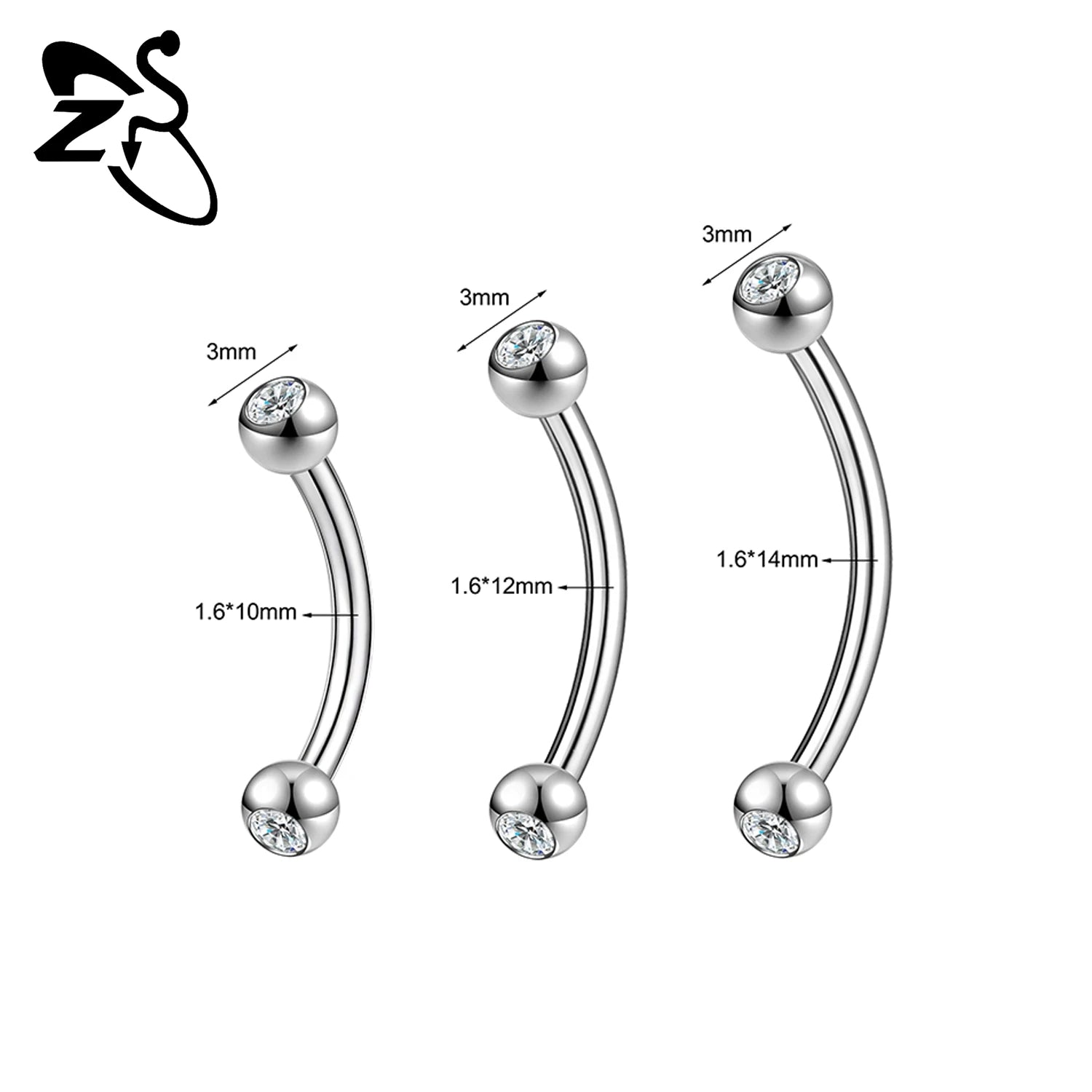 ZS 1PC Internal Thread 14/16/18G Stainless Steel Belly Button Ring 6MM-14MM Curved Navel Rings Helix Cartilage Piercings Jewelry