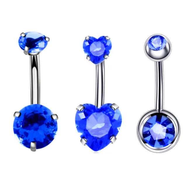 3PCS Heart Crystal Belly Button Piercing Jewelry Set Red Cz Navel Piercing Bulk Flower Belly Rings Pack Piercing Ombligo Lote