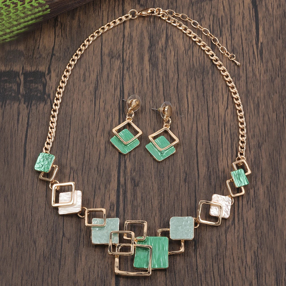 Fashion Simple Drip Oil Geometric Jewelry Sets for Women Accessories New Trendy Necklace and Earrings Set Daily Party Prom Gift