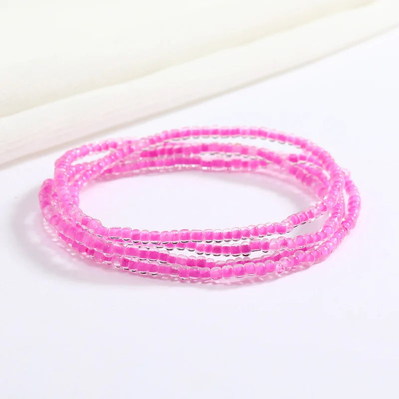Women New Simple Fashion Hand Beaded Chain Glass Beaded Body Chain All-match Color Elastic Waist Chain BD7052