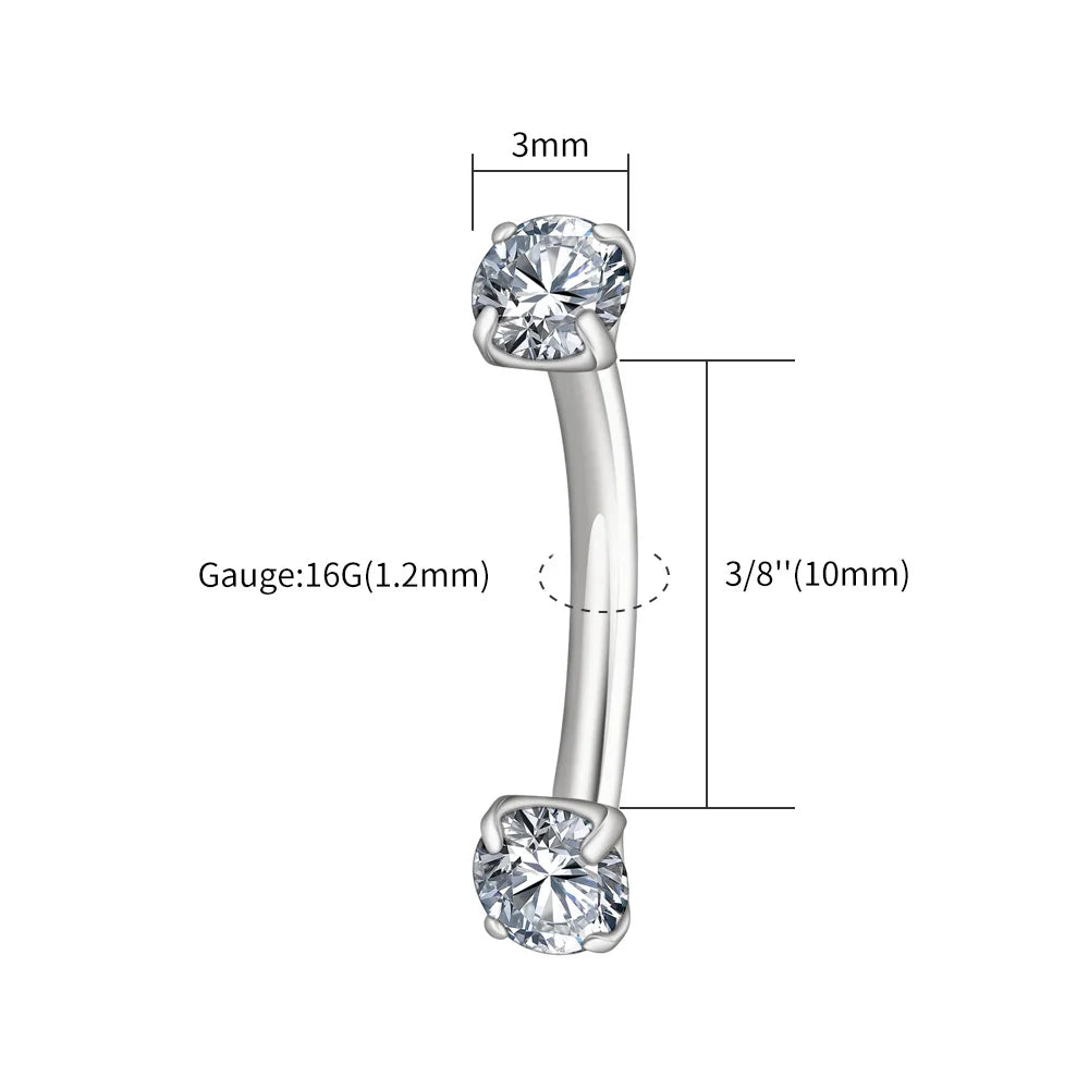 Right Grand ASTM F136 Titanium 16G CZ Cartilage Helix Daith Rook Earring Eyebrow Curved Barbell Labret Lip Piercing Body Jewelry