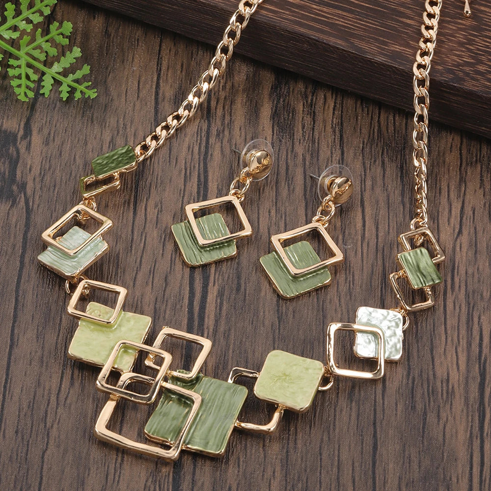 Fashion Simple Drip Oil Geometric Jewelry Sets for Women Accessories New Trendy Necklace and Earrings Set Daily Party Prom Gift