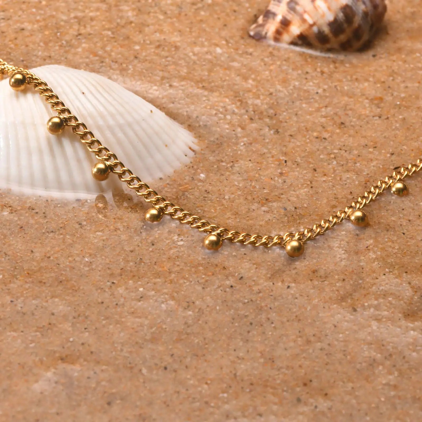 Anklet Bracelet on Legs Stainless Steel ,waterproof Adjustable Beach Beaded Ball Cuban Link Summer Boho Foot Jewelry for Women